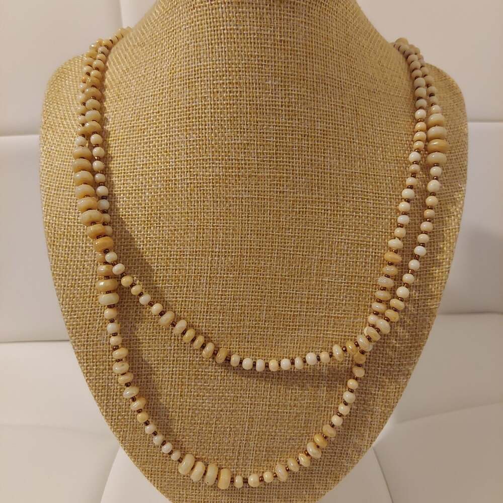 Avenue Beige and Gold Tone Beaded 50" Necklace